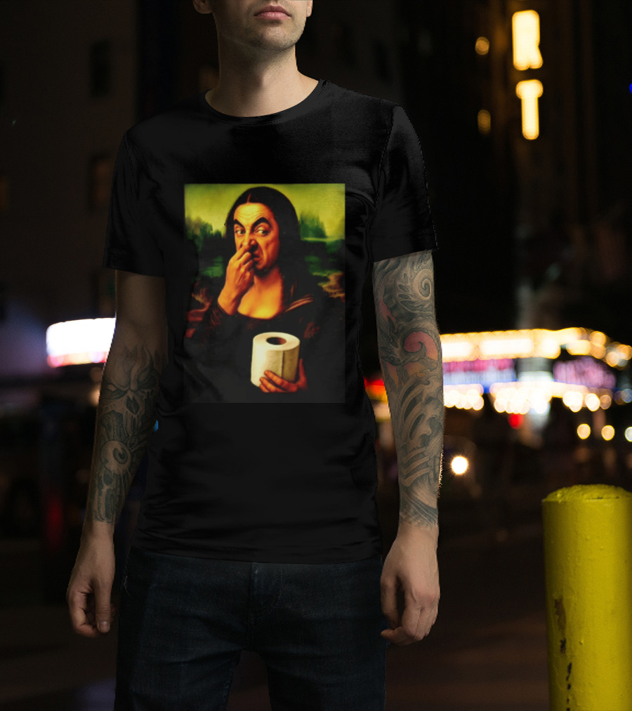 Rowan Atkinson Mona Lisa Nose Picking Toilet Roll Holding T-Shirt