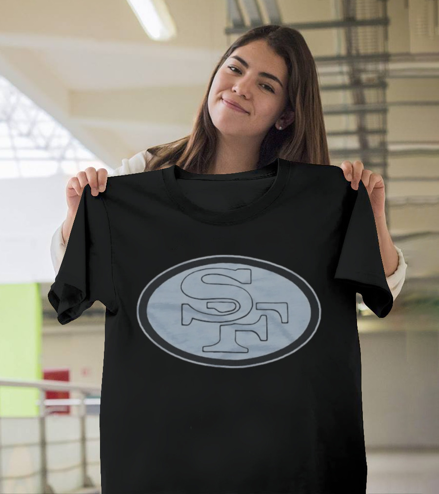San Francisco 49ers SF Black Football Oval T-Shirt