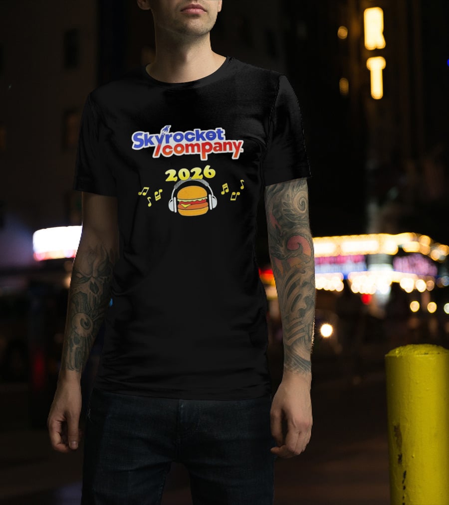 Skyrocket Company 2026 Burger Headphones Musical Notes T-Shirt