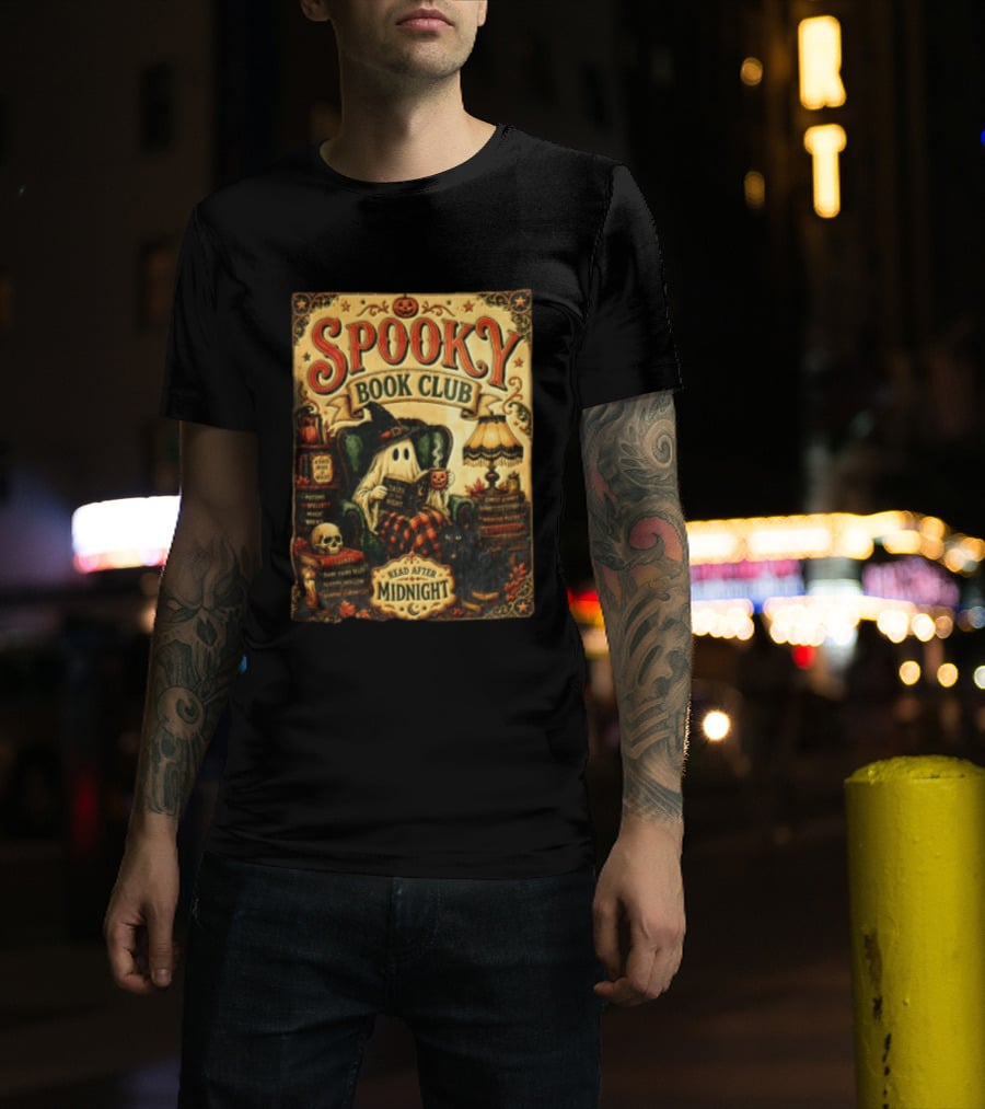 Spooky Book Club Ghost Reading Tales At Midnight Halloween T-Shirt