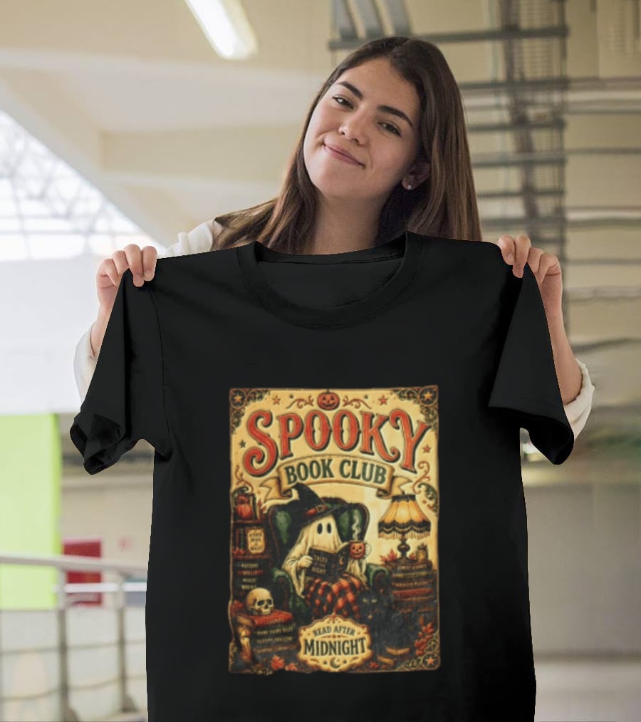 Spooky Book Club Ghost Reading Tales At Midnight Halloween T-Shirt