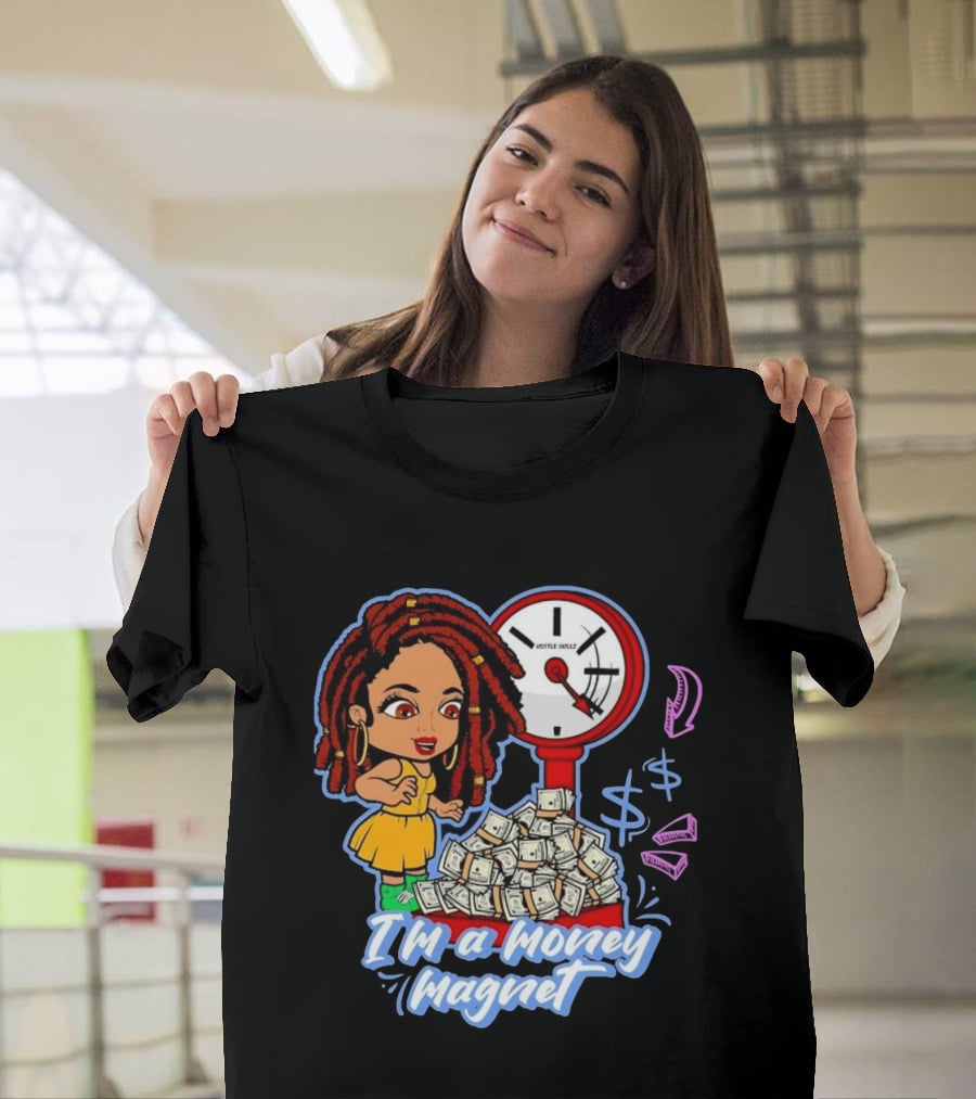 I'm A Money Magnet Hustle Skillz Wealth Mindset Cartoon Woman With Cash T-Shirt