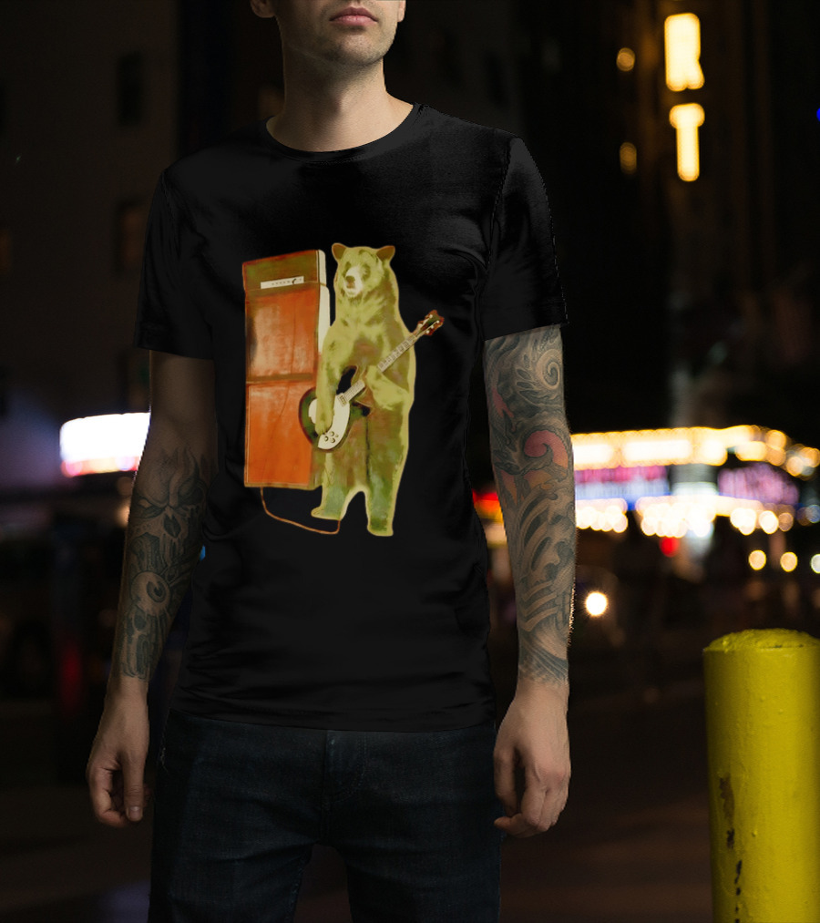 Bear Playing Electric Guitar With Amplifier Retro Vibe T-Shirt