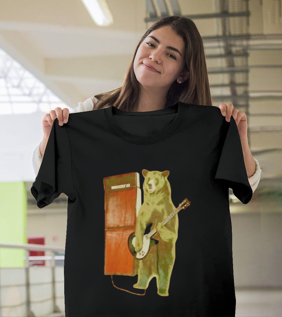 Bear Playing Electric Guitar With Amplifier Retro Vibe T-Shirt