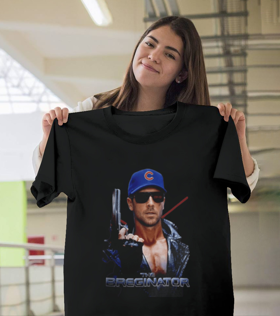 The Breginator Terminator Chicago Cubs Sunglasses Holding Gun T-Shirt