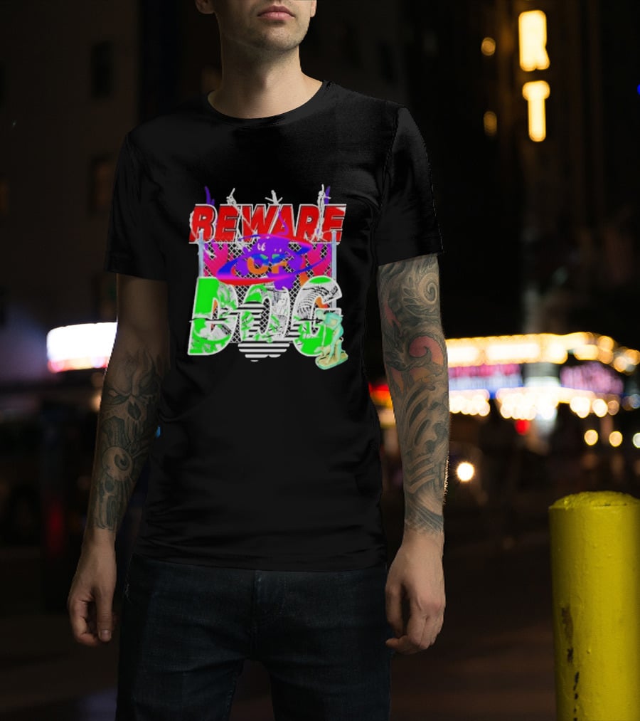 Beware Of Dog Streetwear Urban Graffiti Chain Link Fence T-Shirt