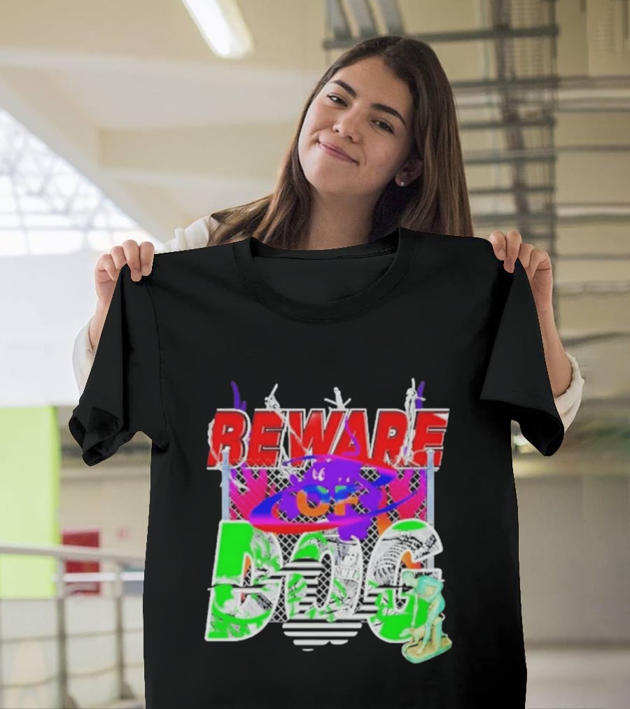 Beware Of Dog Streetwear Urban Graffiti Chain Link Fence T-Shirt