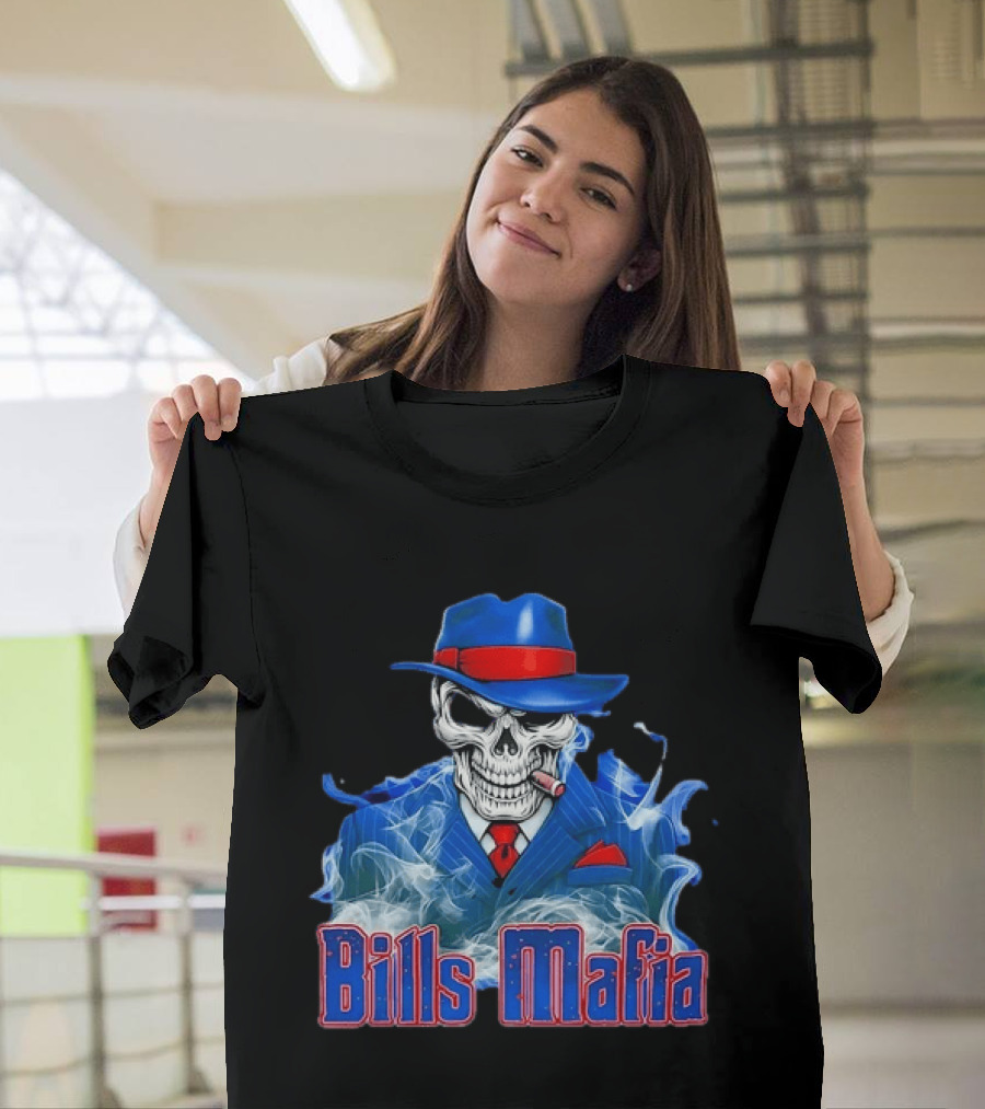 Bills Mafia Skull Smoking Cigar In Suit And Hat T-Shirt