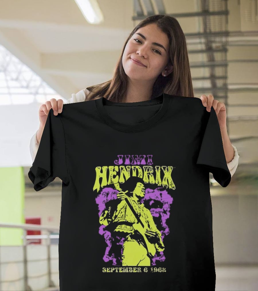 Jimi Hendrix September 6 1968 Concert Rock Legend Iconic Purple Yellow T-Shirt