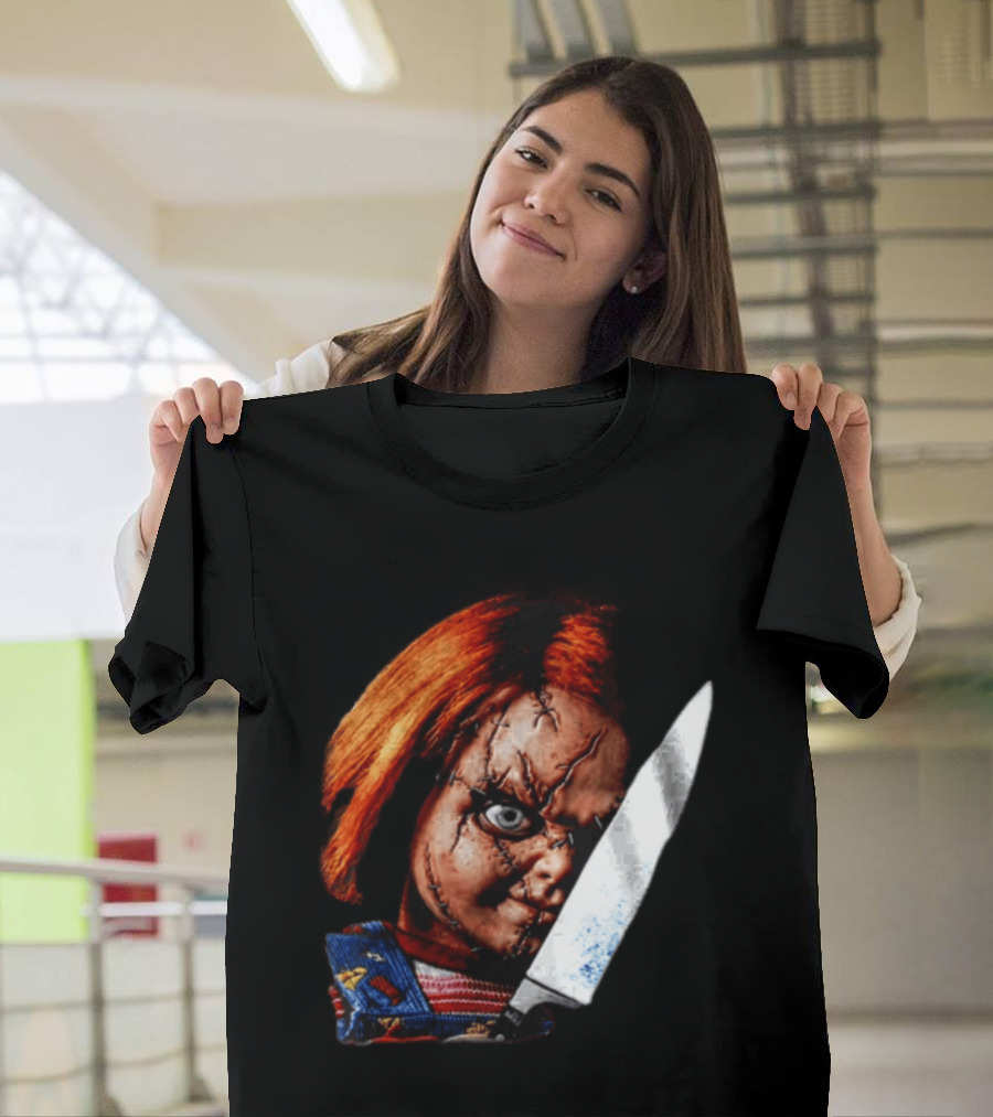 Chucky Child's Play Stitched Doll Knife Horror Movie Character 2 Sided T-Shirt