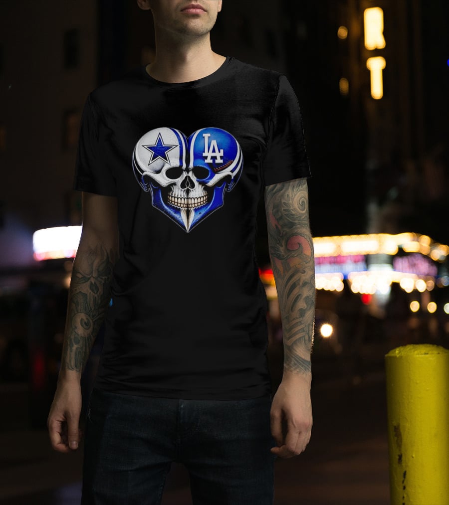 Dallas Cowboys Los Angeles Dodgers Heart Skull T-Shirt