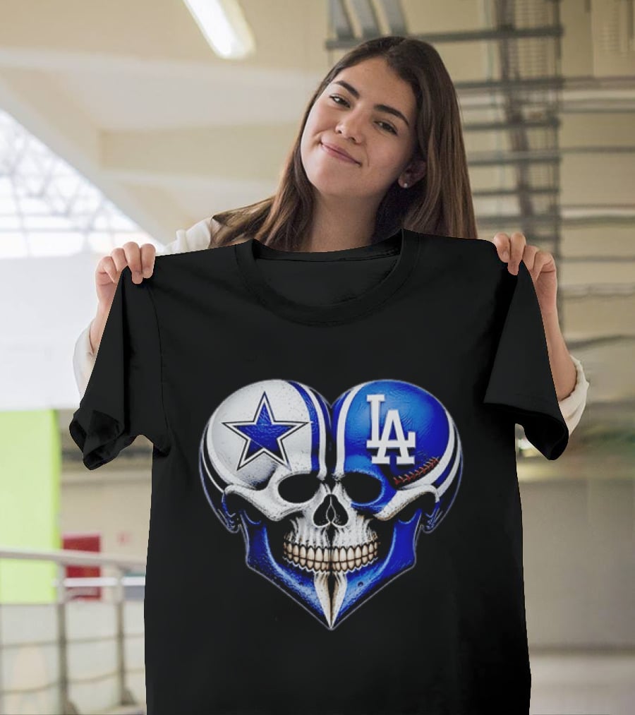 Dallas Cowboys Los Angeles Dodgers Heart Skull T-Shirt