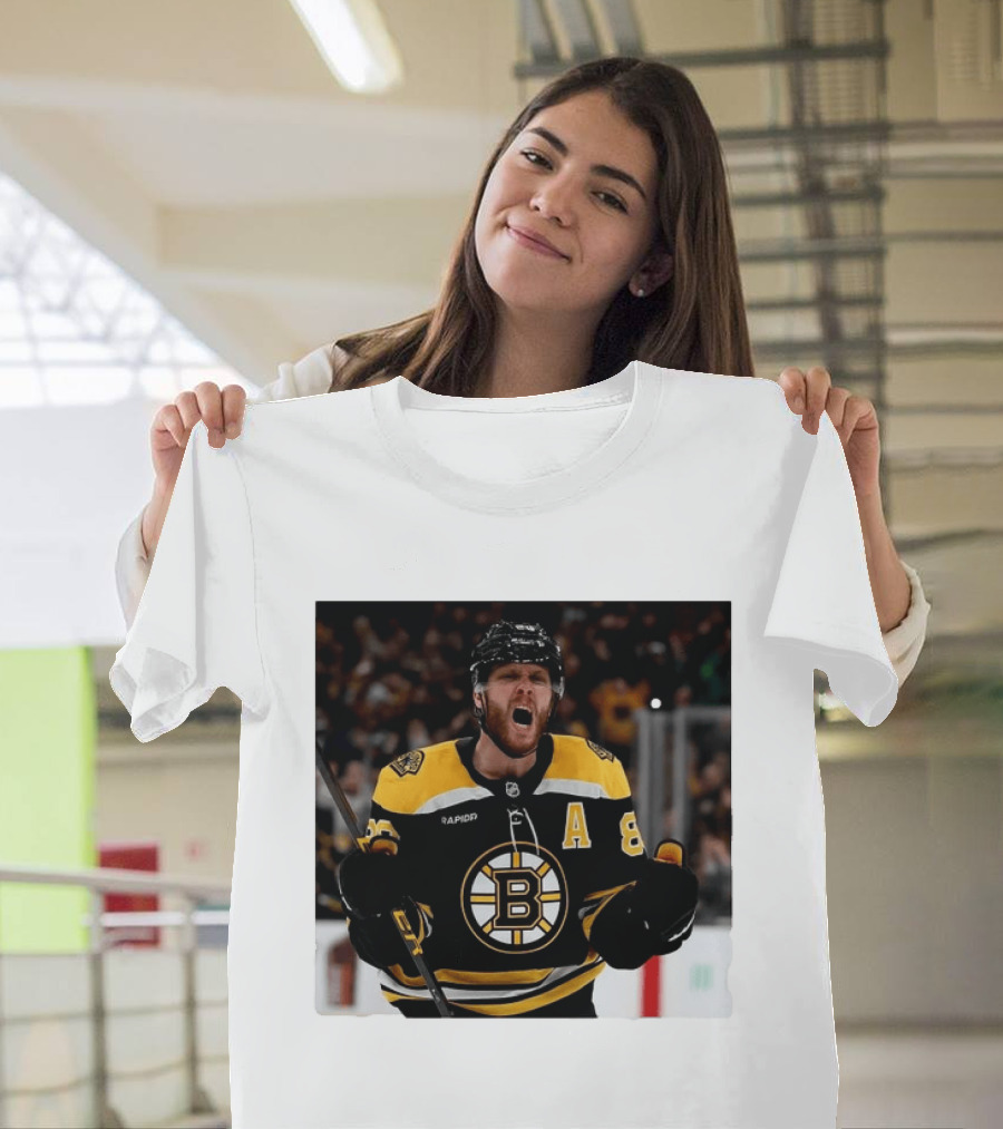 David Pastrnak Bruins Captain Announcement With Iconic Team Jersey Celebration T-Shirt