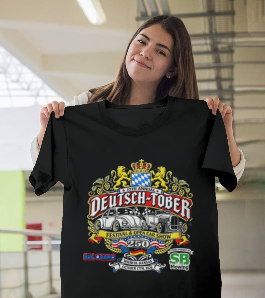 Deutsch Tober Festival Open Car Show Wichita Kansas October 17th 2026 Bavarian Crest Lions Cars SRS SB Shep Boys T-Shirt
