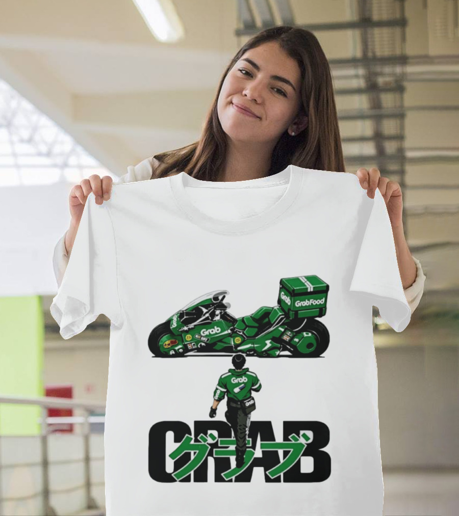 GrabFood Rider Akira Tribute Motorcycle Graphic Kanji T-Shirt