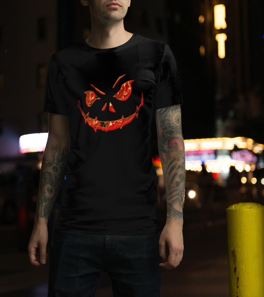 Halloween Evil Pumpkin Face Spooky Grinning Jack O'Lantern T-Shirt