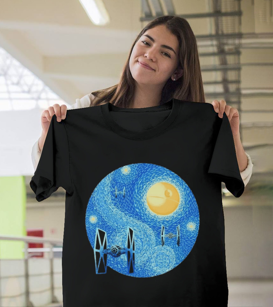 Starry Night Death Star Tie Fighters Star Wars Van Gogh T-Shirt