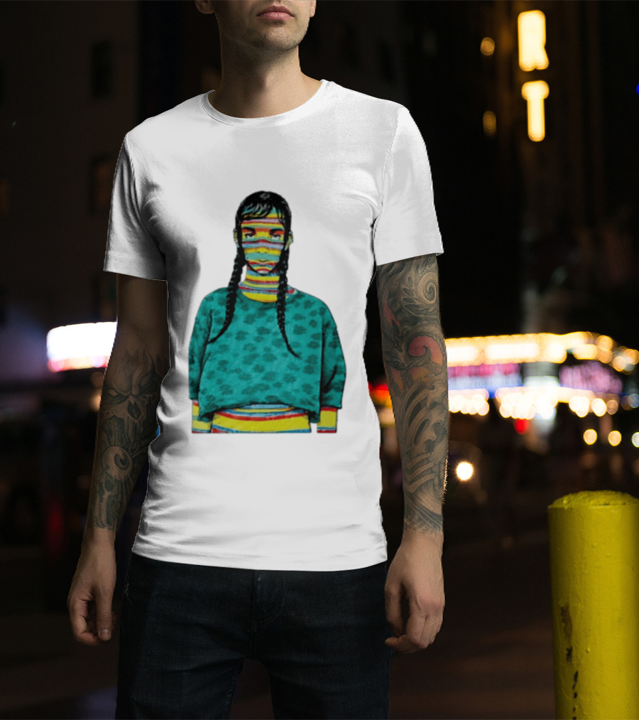 Sicko Last Spring Japan Kai Cenat Striped Face And Braids T-Shirt