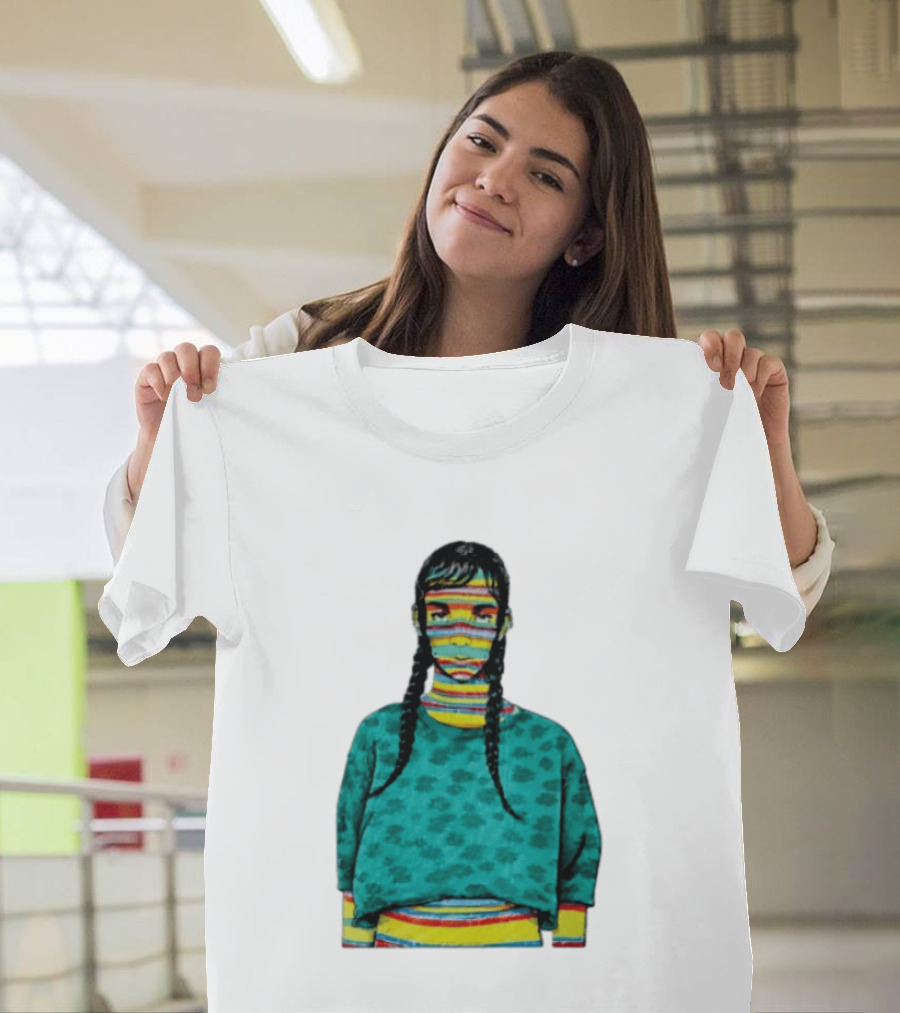 Sicko Last Spring Japan Kai Cenat Striped Face And Braids T-Shirt