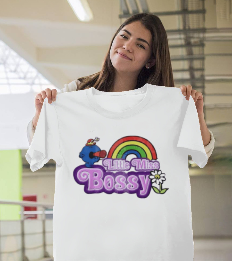 Little Miss Bossy Rainbow With Flower And Megaphone T-Shirt