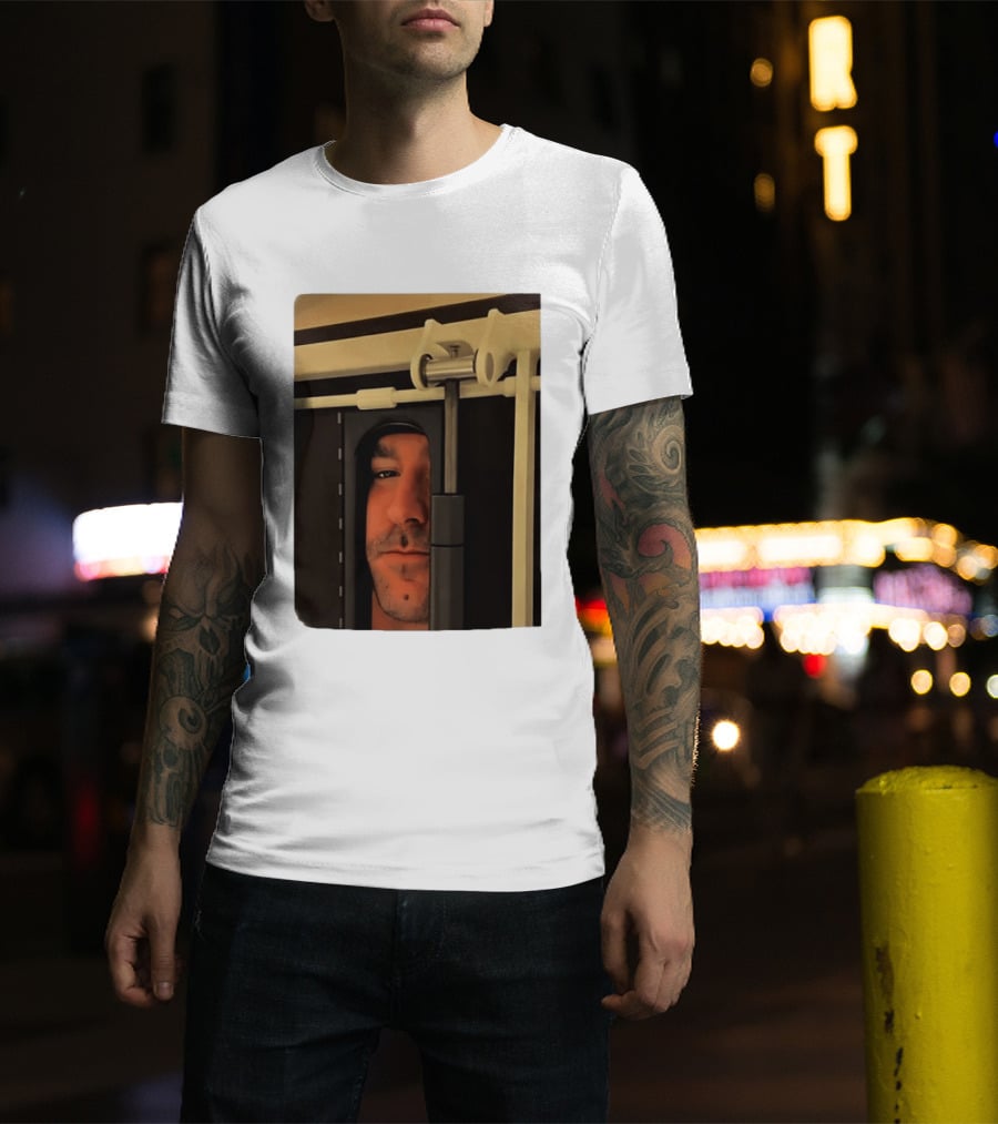 Man Peeking Through Door Face Hidden Observation Doorway T-Shirt