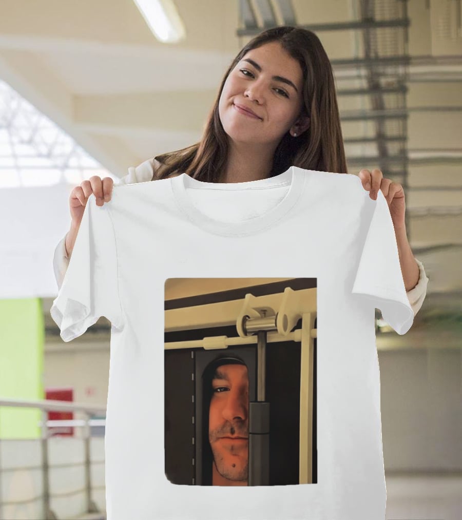 Man Peeking Through Door Face Hidden Observation Doorway T-Shirt