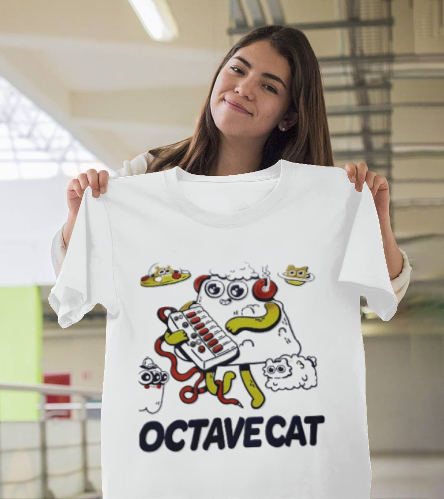 Octave Cat Synthesizer Headphones Pizza Slice T-Shirt