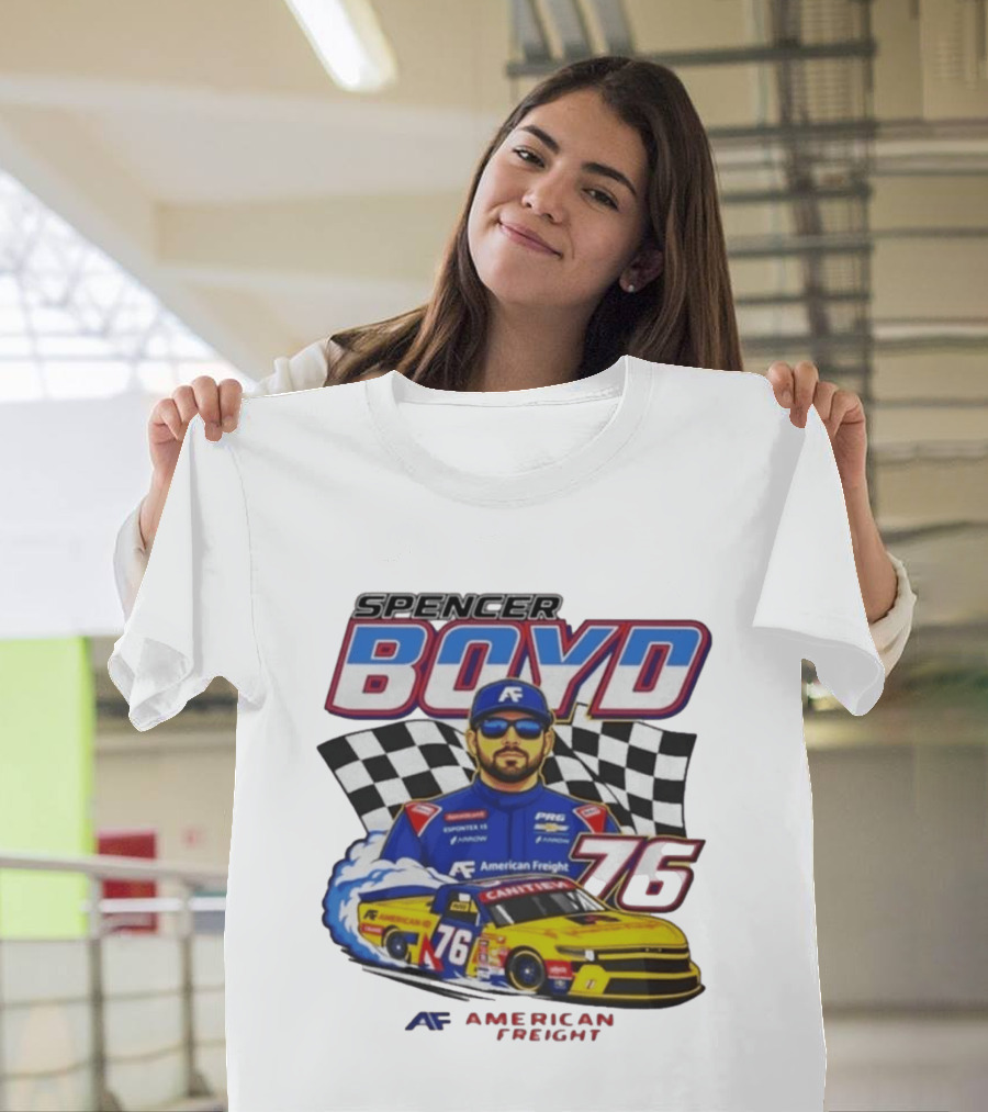 Spencer Boyd 76 American Freight Racing Car Checkered Flag T-Shirt
