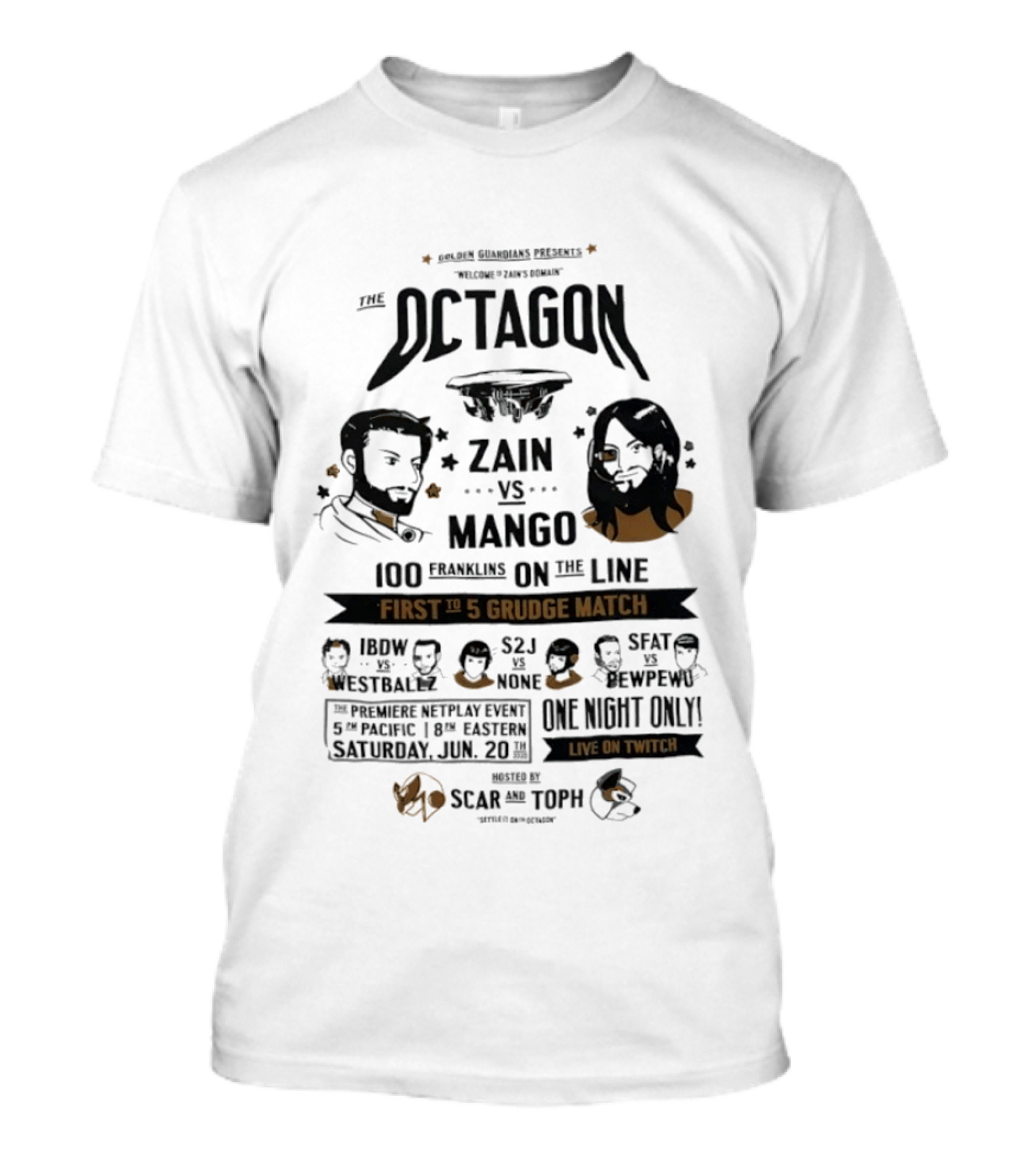 Golden Guardians The Octagon Zain Vs Mango 100 Grudge Match Netplay Event Live On Twitch T-Shirt
