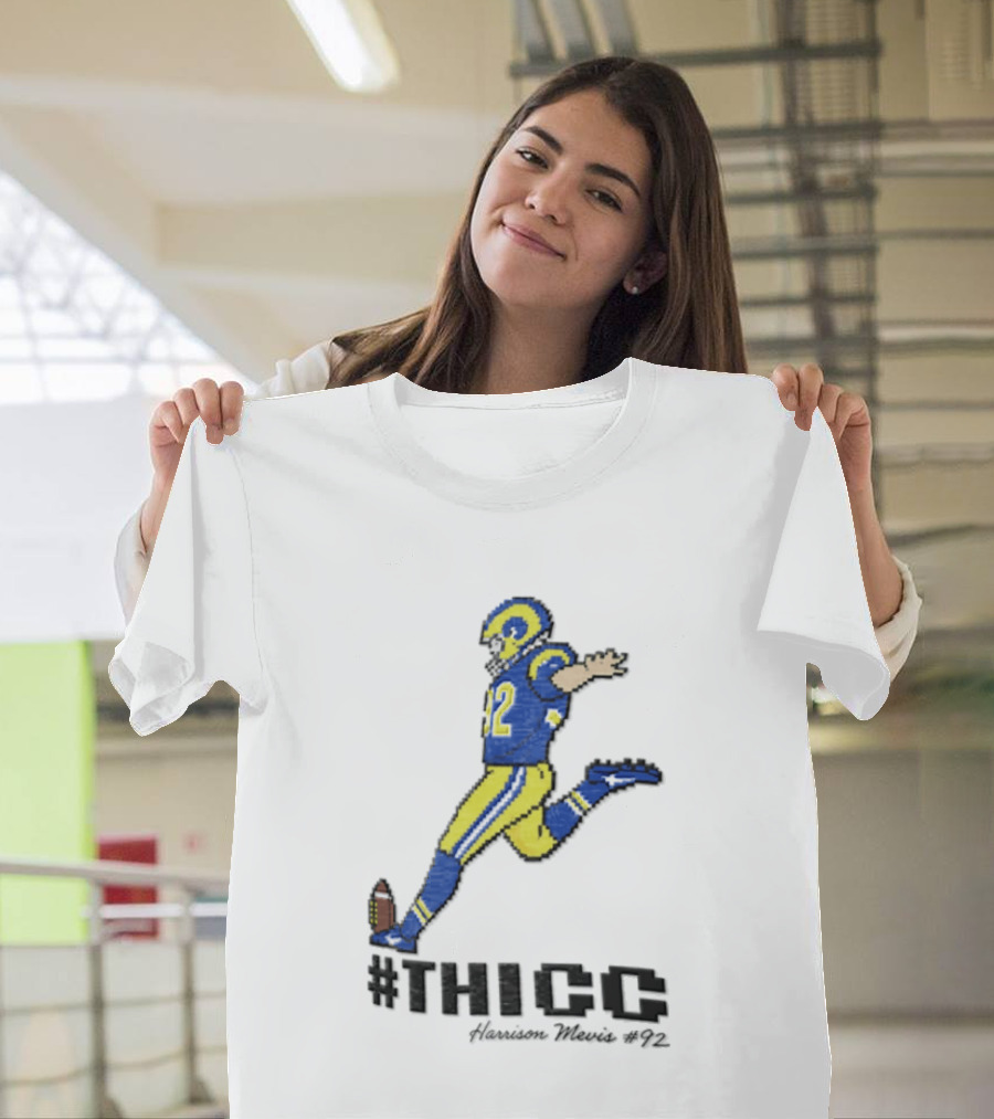 #THICC Harrison Mevis 92 Pixel Football Player In Blue And Yellow Uniform T-Shirt