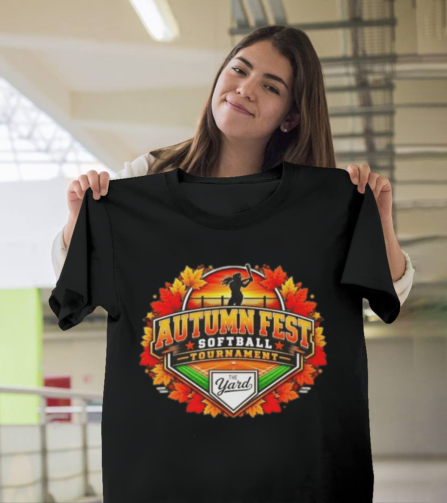 Autumn Fest Softball Tournament 2026 The Yard Fall Leaves Sunburst Celebration T-Shirt