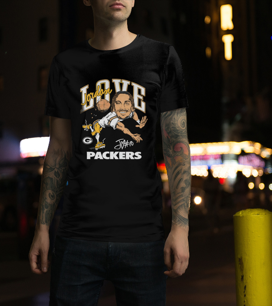 Jordan Love Packers Caricature Football Player Catching T-Shirt