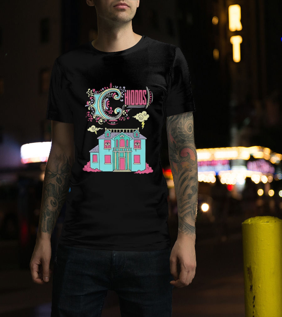 Chiddos House Whimsical Surreal Crying Eyes House Clouds Lightning T-Shirt