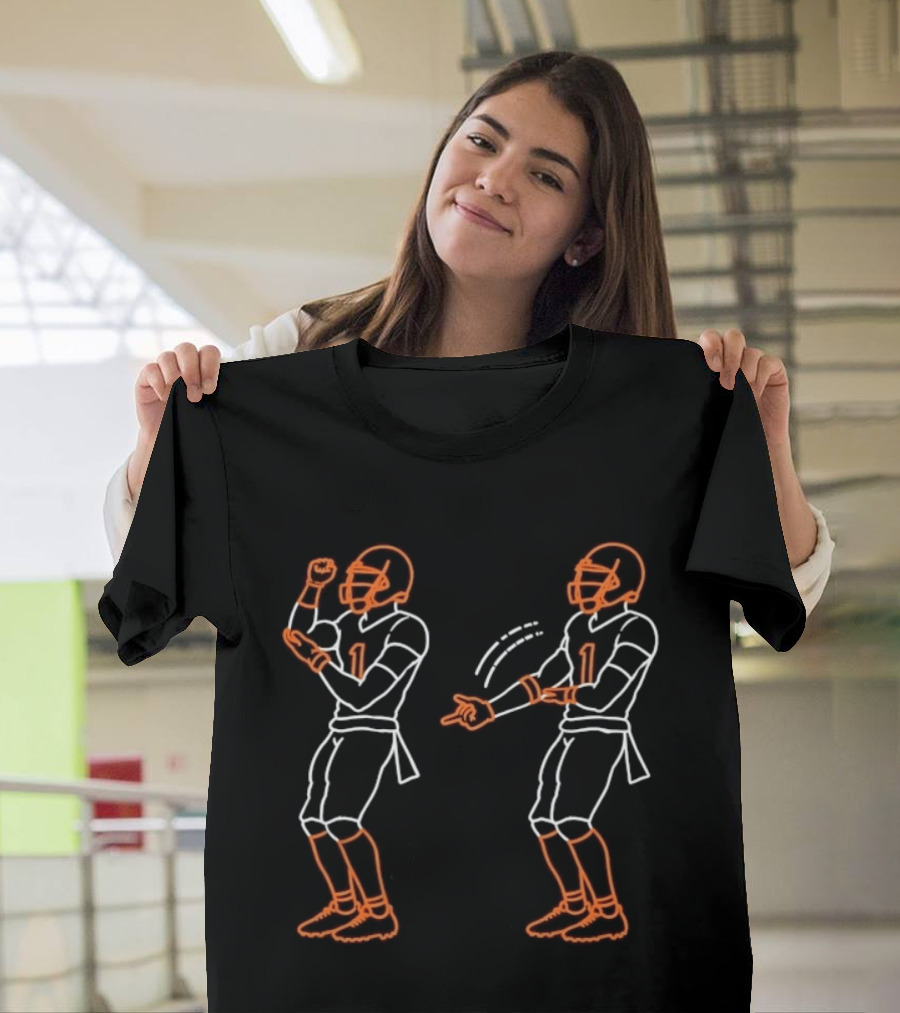 Justin Fields Chicago Bears Number 1 Player Celebration Gesture T-Shirt