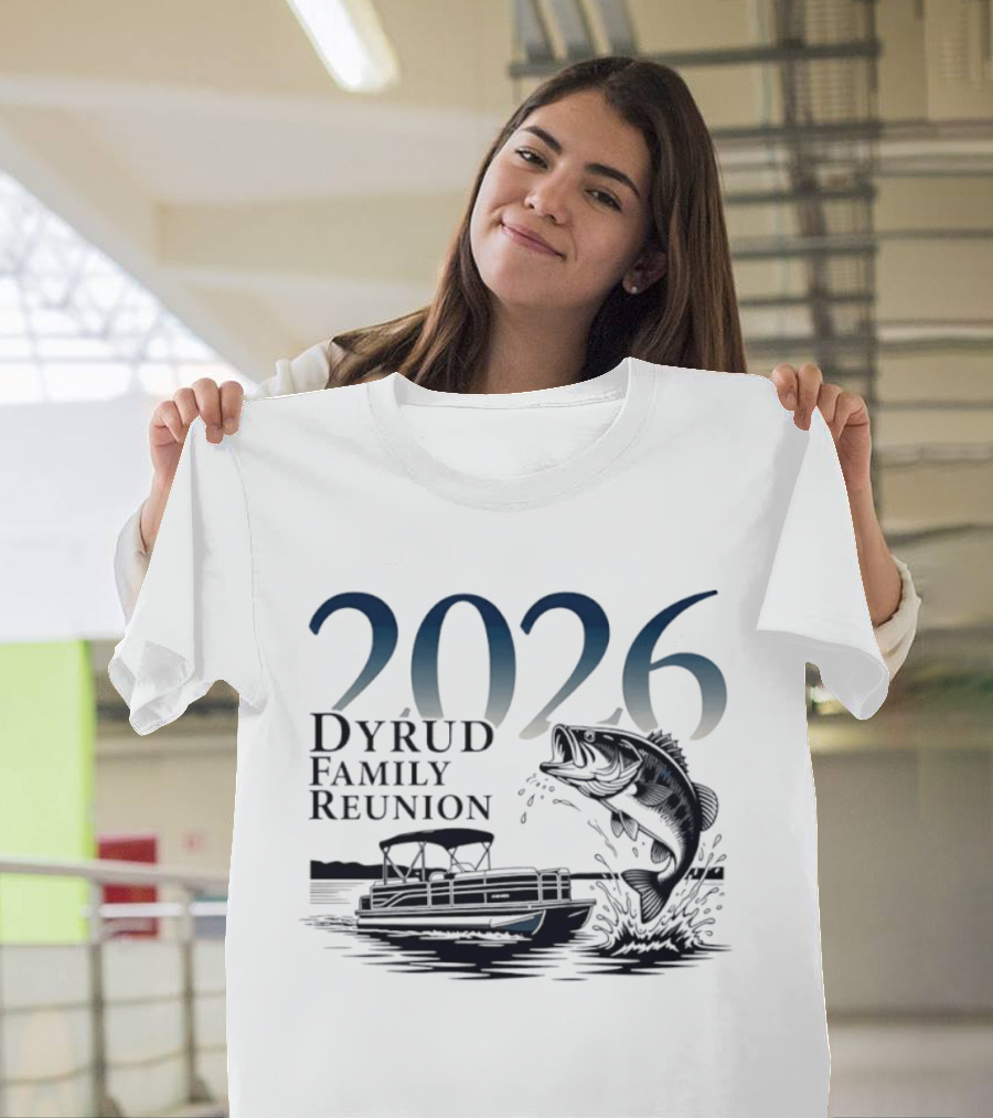 2026 Dyrud Family Reunion Fishing Trip Boat And Jumping Fish T-Shirt