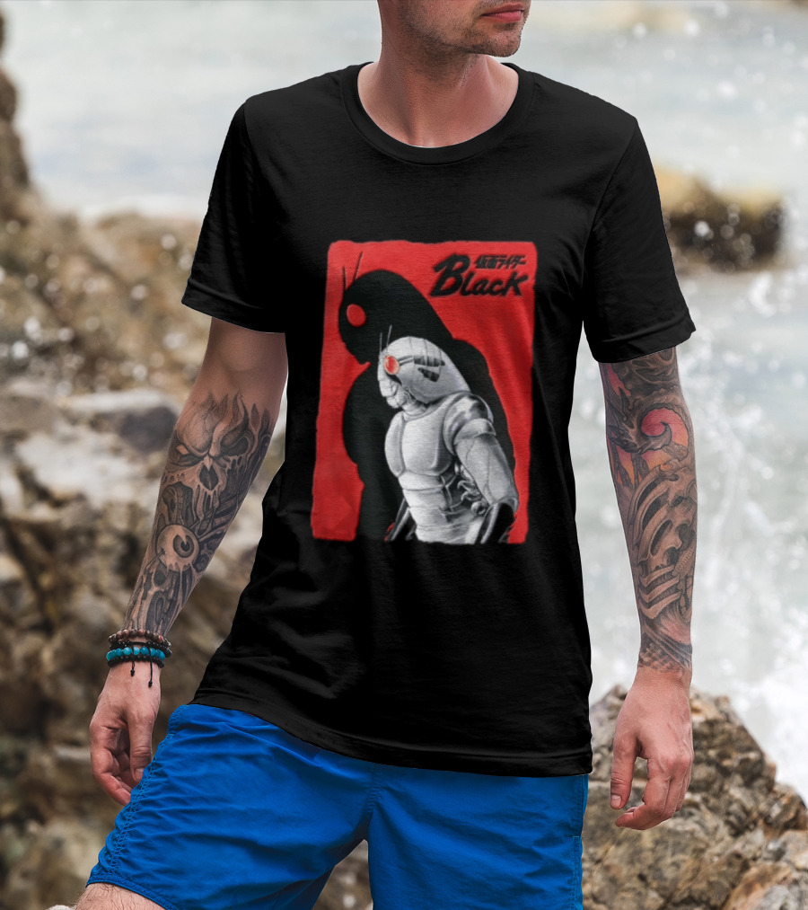 Kamen Rider Black Iconic Character Silhouette And Bold Red T-Shirt