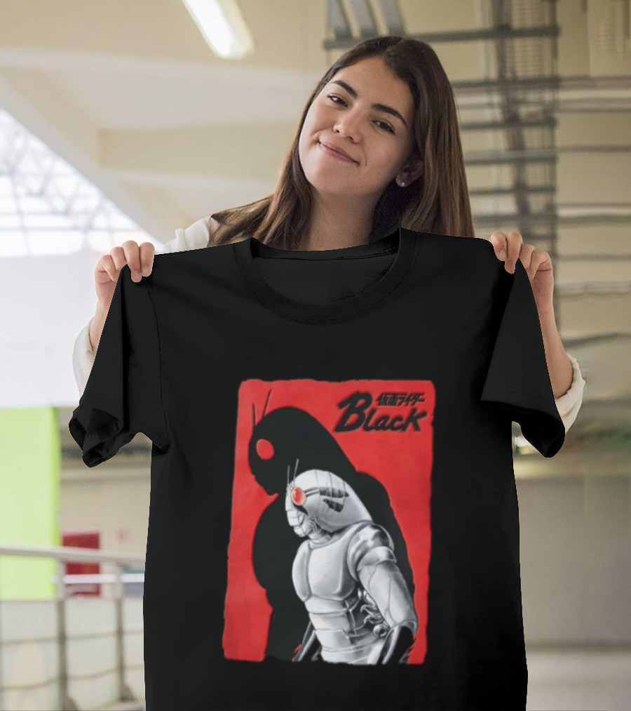 Kamen Rider Black Iconic Character Silhouette And Bold Red T-Shirt