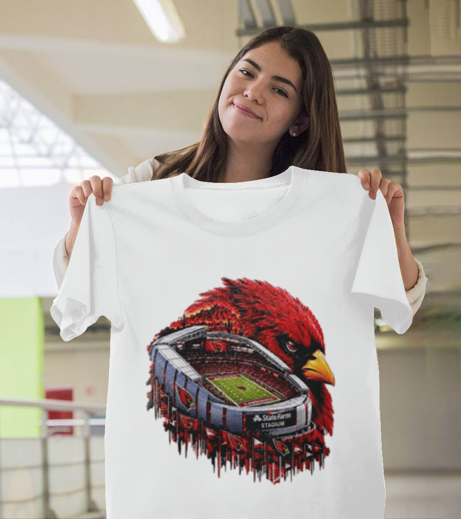 Arizona Cardinals State Farm Stadium With Cardinal Artwork And NFL Football T-Shirt
