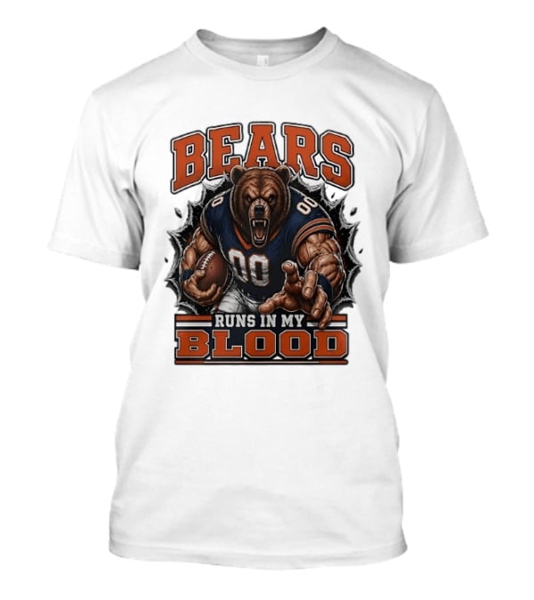 Bears Runs In My Blood Football Fierce Bear Holding Ball T-Shirt