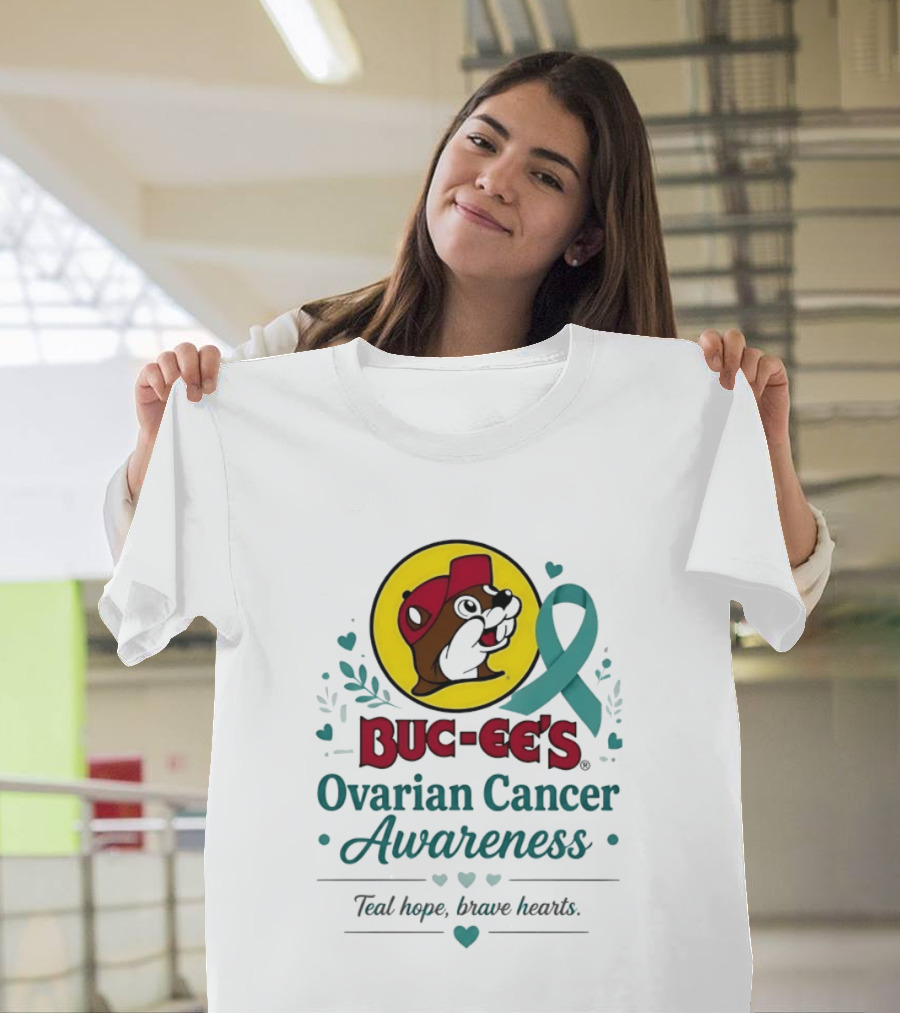 Buc Ee's Ovarian Cancer Awareness Teal Hope Brave Hearts T-Shirt