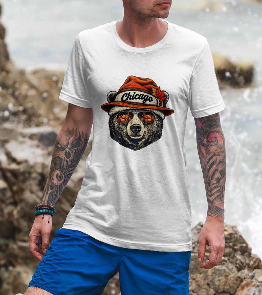 Chicago Bear Sunglasses With Thanksgiving Turkey Reflection Hat T-Shirt