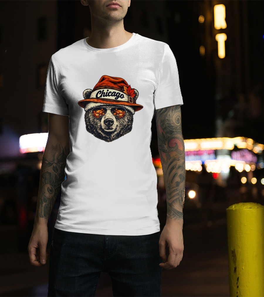 Chicago Bear Sunglasses With Thanksgiving Turkey Reflection Hat T-Shirt