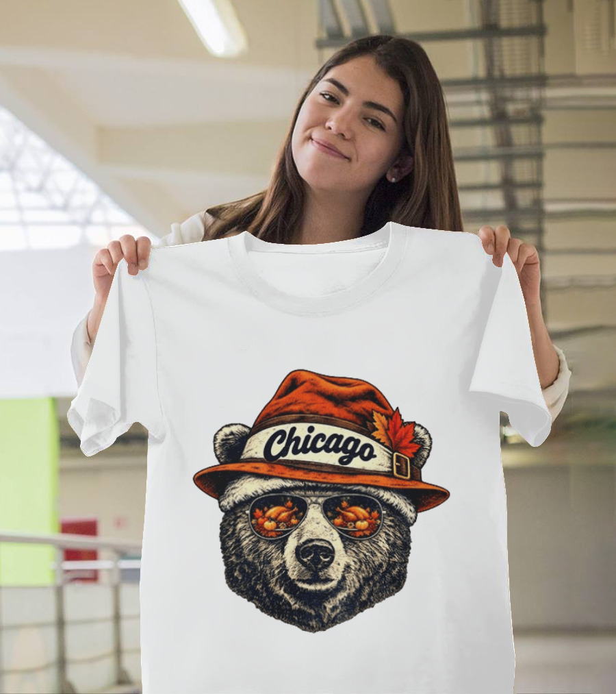 Chicago Bear Sunglasses With Thanksgiving Turkey Reflection Hat T-Shirt