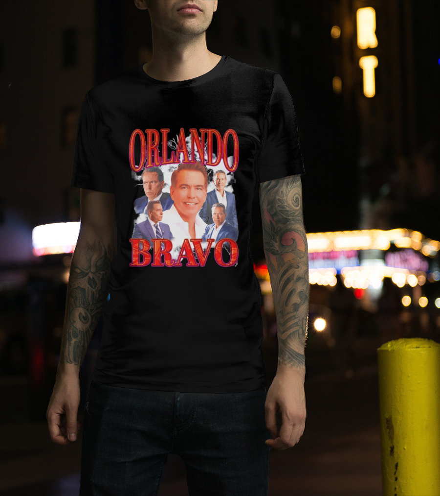 Orlando Bravo Red Text Multiple Portraits T-Shirt