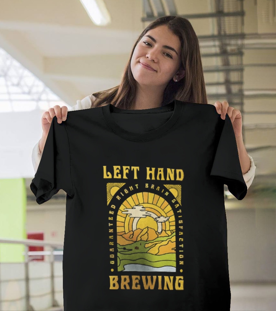 Left Hand Brewing Guaranteed Right Brain Satisfaction Sunburst River Landscape T-Shirt