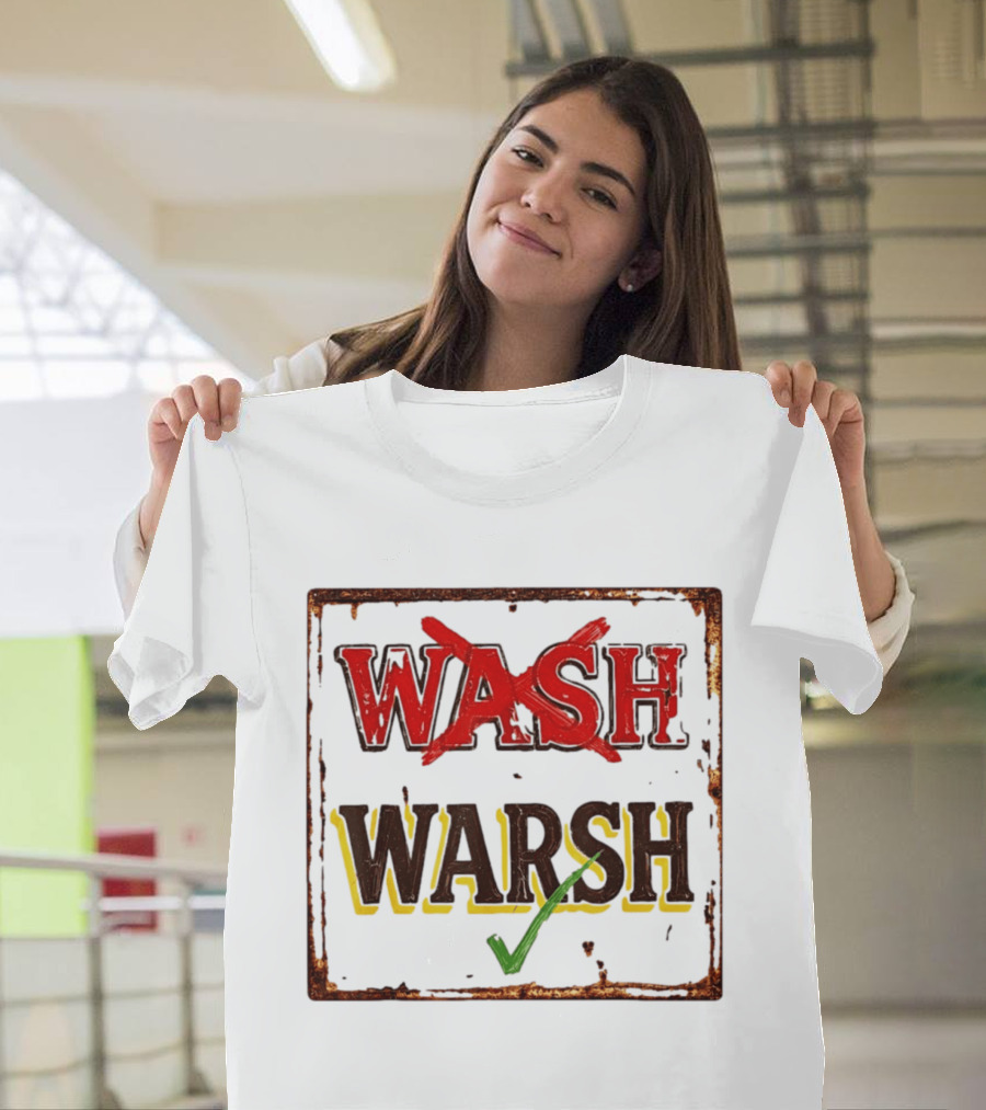 Distressed Regional Dialect Sign Wash Warsh Check Mark T-Shirt