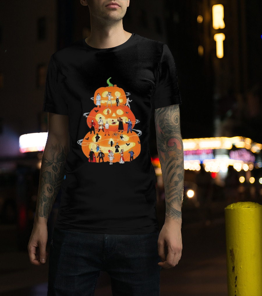 Horror Movie Icons Halloween Pumpkin Stack Villains T-Shirt