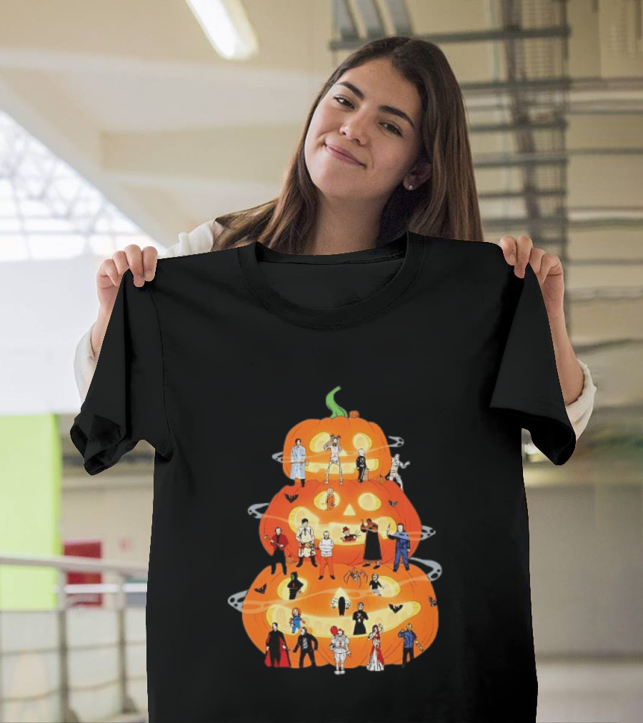Horror Movie Icons Halloween Pumpkin Stack Villains T-Shirt