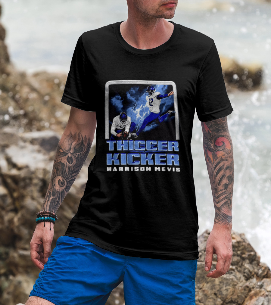 Harrison Mevis Thiccer Kicker Football Action And Lightning T-Shirt