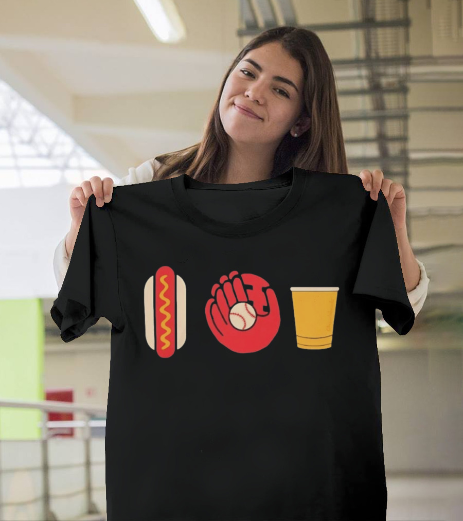 Hot Dog Baseball Glove Beer Chowlahoadz Stadium Food T-Shirt